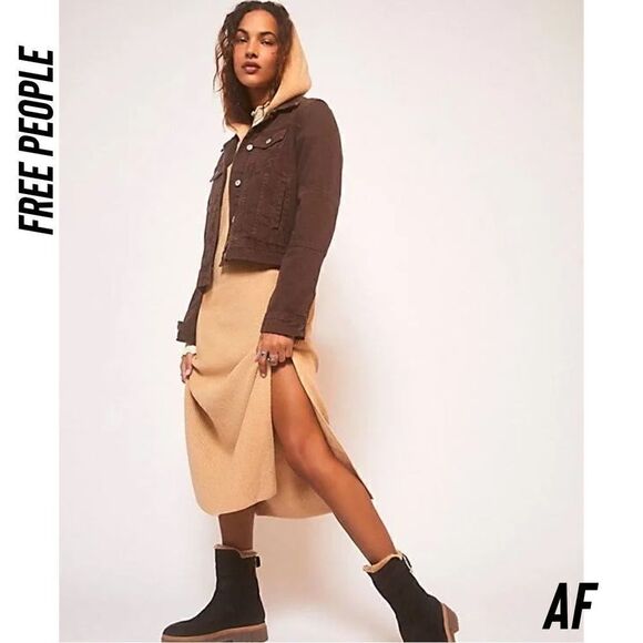 FREE PEOPLE CLAUDIA SWEATER MIDI DRESS IN TAN NEW XS - Picture 1 of 10